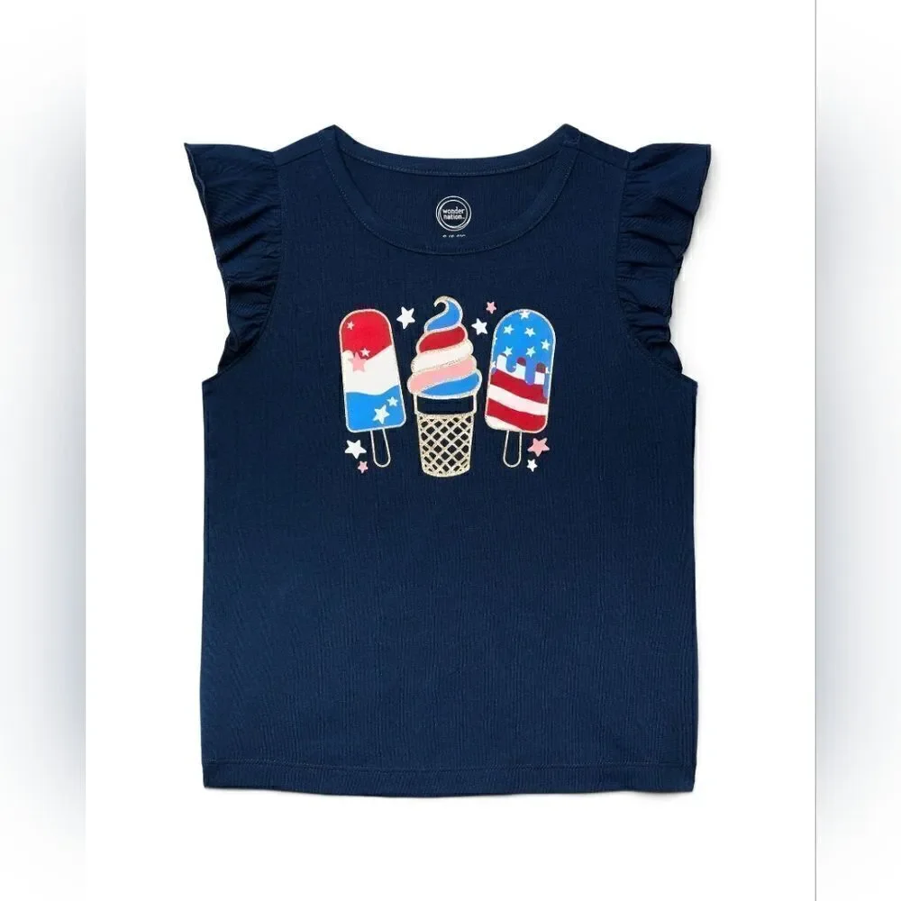 Nwt Kids Girls Patriotic Americana July 4th Tops Bundle, Sz. S 6/6X